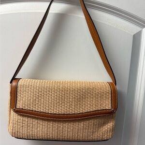 Vera Bradley Woven Straw Shoulder Bag with Tan Trim